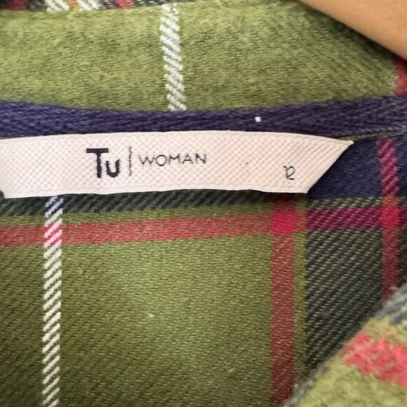 Womens Buttoned Up Shirt Olive Blue Red Plaid Flannel Size Medium - Picture 5 of 9